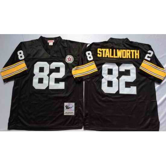 Men Pittsburgh Steelers 82 John Stallworth Black M&N Throwback Jersey